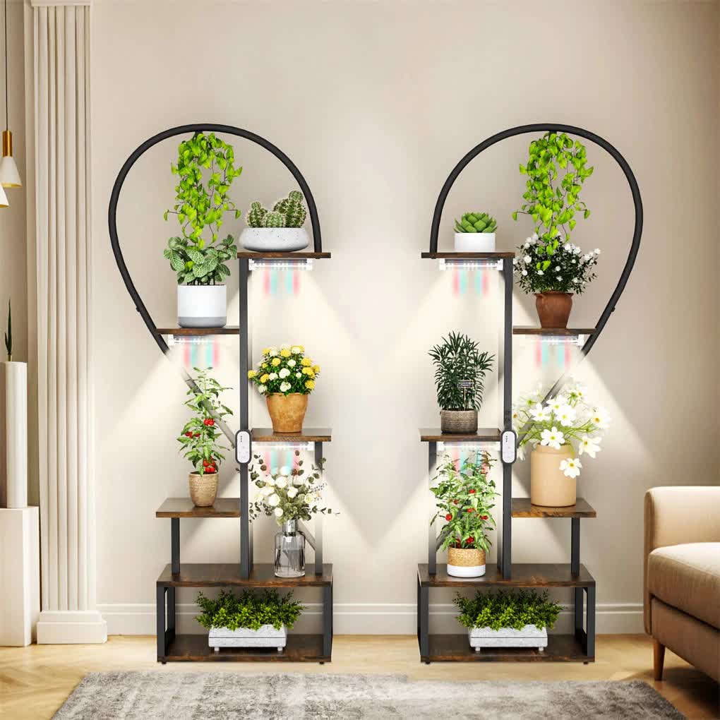 P&P Black & Brown Heart-Shaped Plant Stand with USB Grow Lights for Indoor Plant Display — image 3