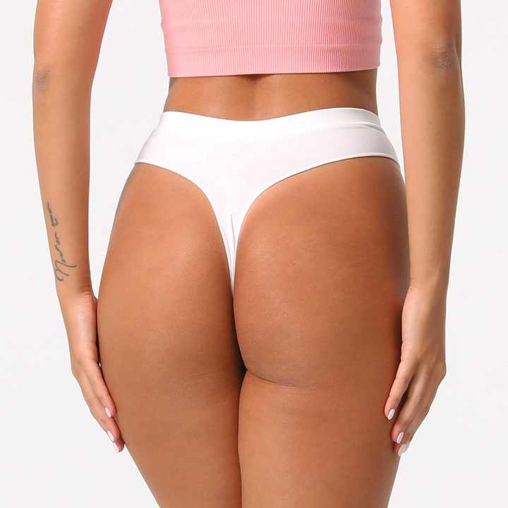 Size L Comfortable High-Waisted Women's Cotton Thong Underwear - 6-Pack in Black, White, Grey, Skin, Brown And Blue โ image 3