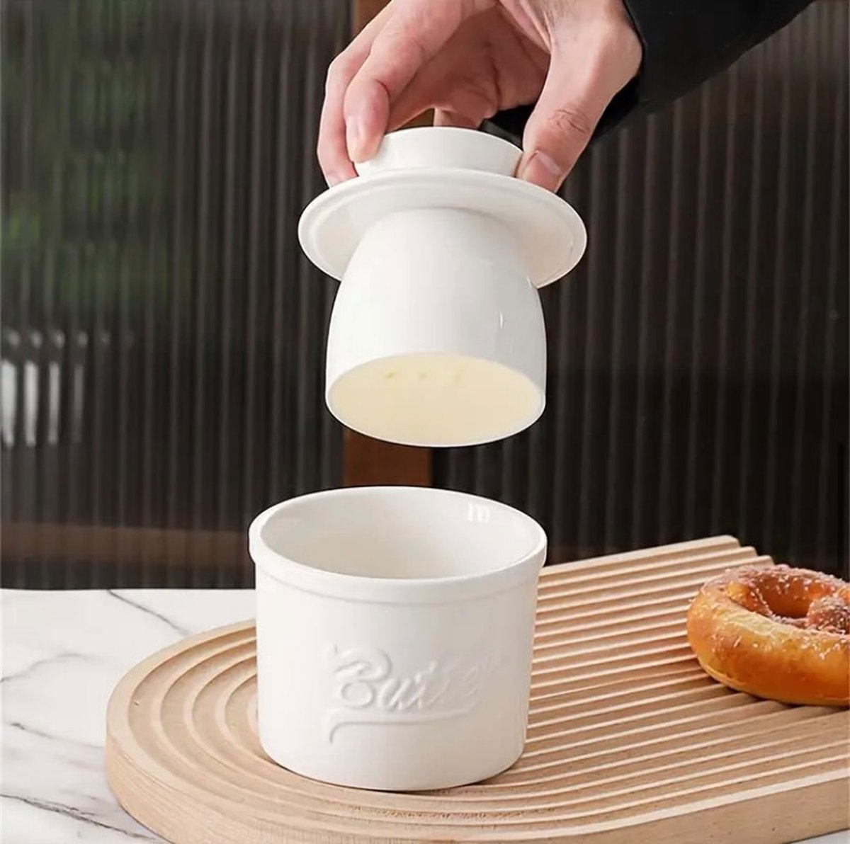 Wit Butter Dish - Water-Cooled Butter Dish with Water Line - Ceramic Butter Dome for Spreading Butter - Christmas Gift for the Kitchen - Kitchen Baby Clothing — image 4