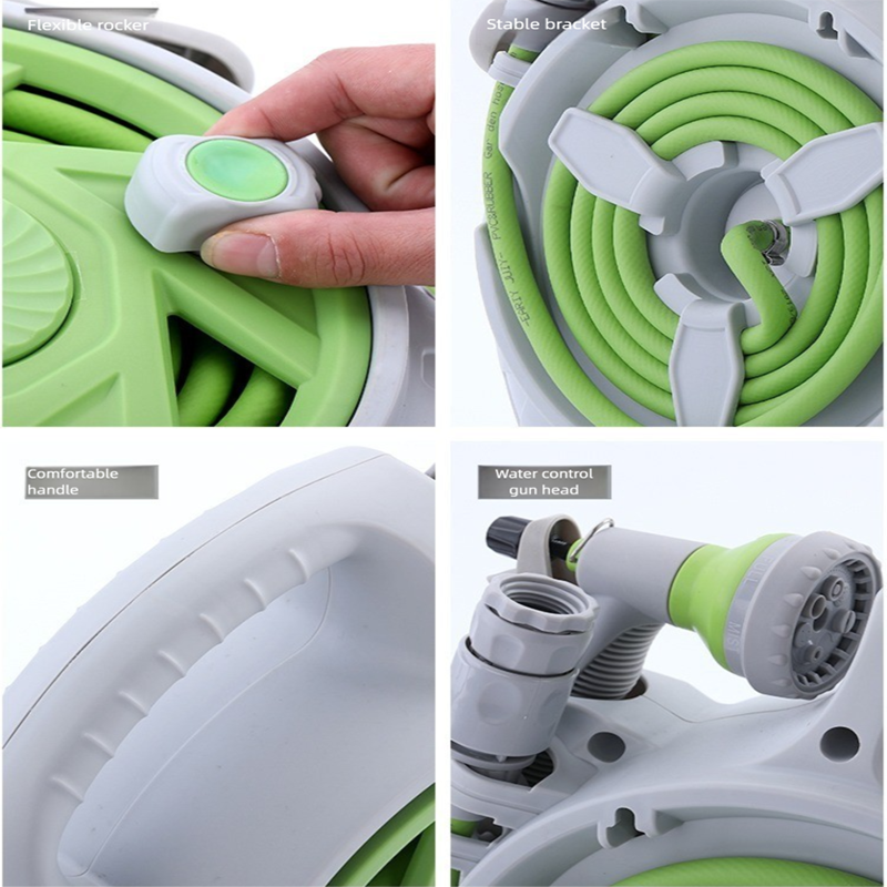 Green Portable Hose Reel Cart with 14m Hose 7-Pattern Spray Gun Garden Watering System โ image 5