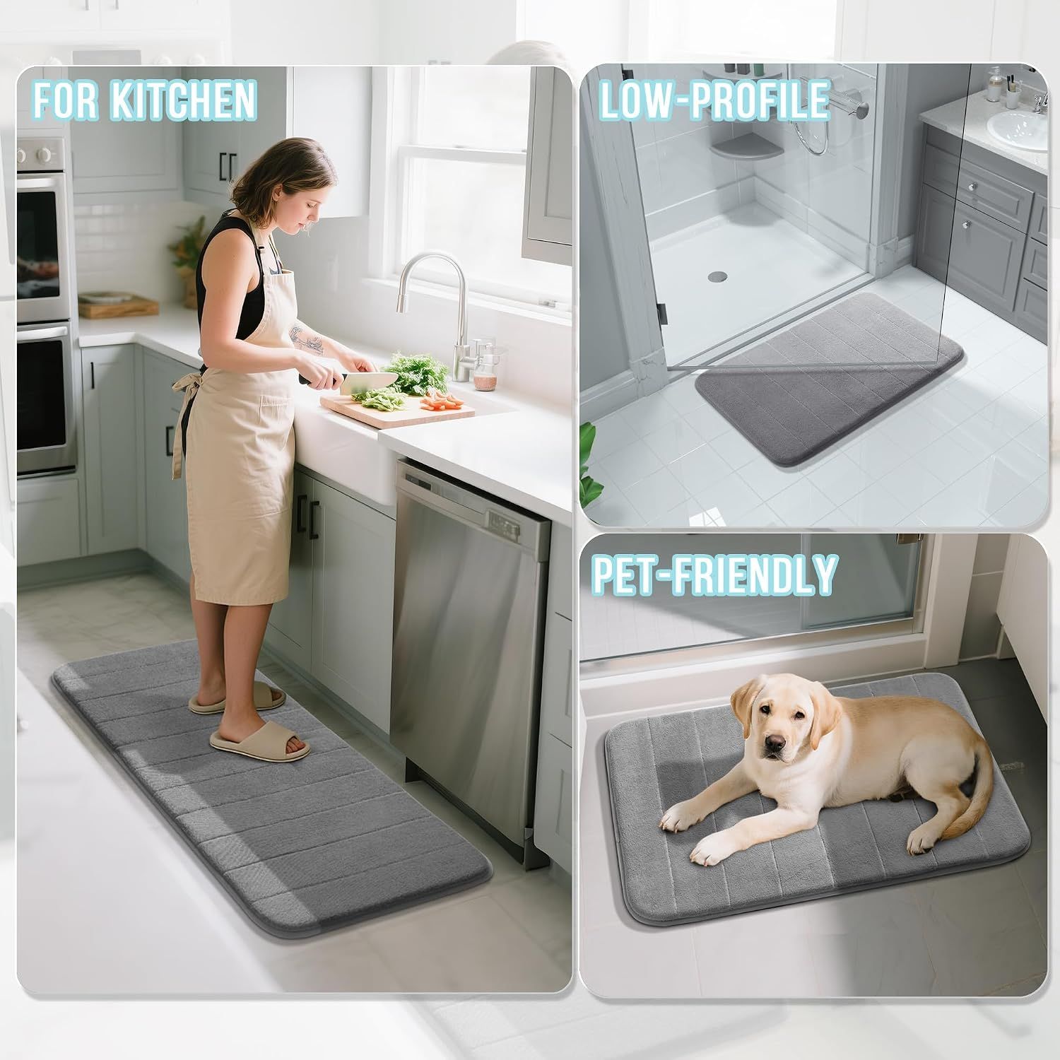 2 Pack Coral fleece Bathroom Rug Set, Soft Absorbent Non-Slip Mats for Tub, Shower and Sink, Machine Washable, Grey, 43.2 × 61 cm and 80 × 51 cm — image 6