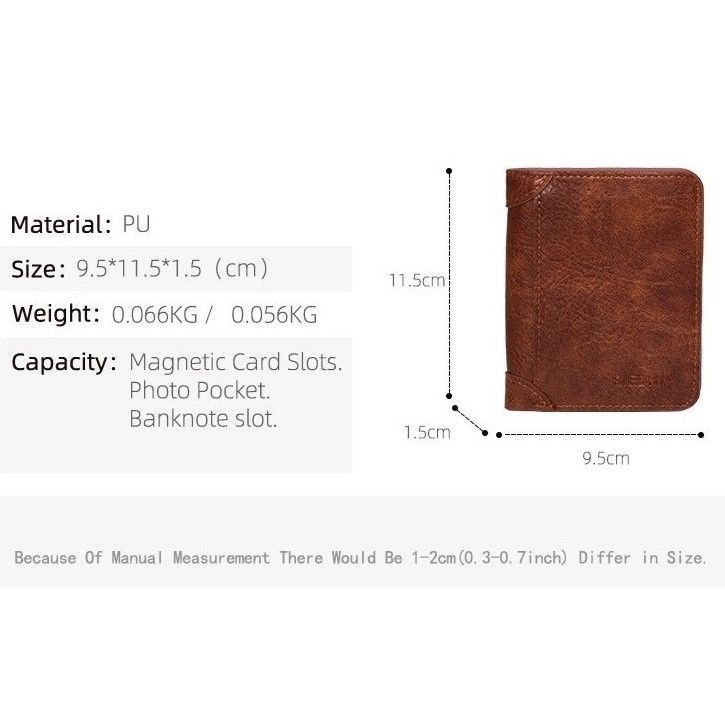 Vintage PU Men Trifold Wallet Slim Short Foldable Credit Card Holder Coin Storage Coffee Suitable for Christmas Gifting — image 3