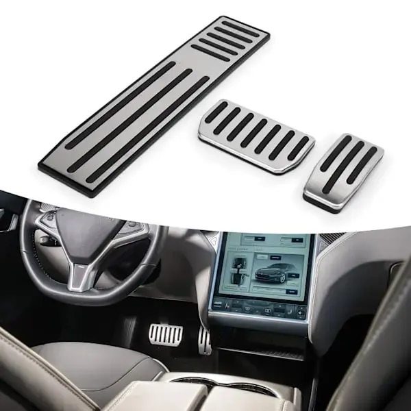 3pcs Foot Pedal Set Accelerator Brake Pedal Footrest Stainless Steel Rubber Non-Slip Replacement for Tesla Model SX—max