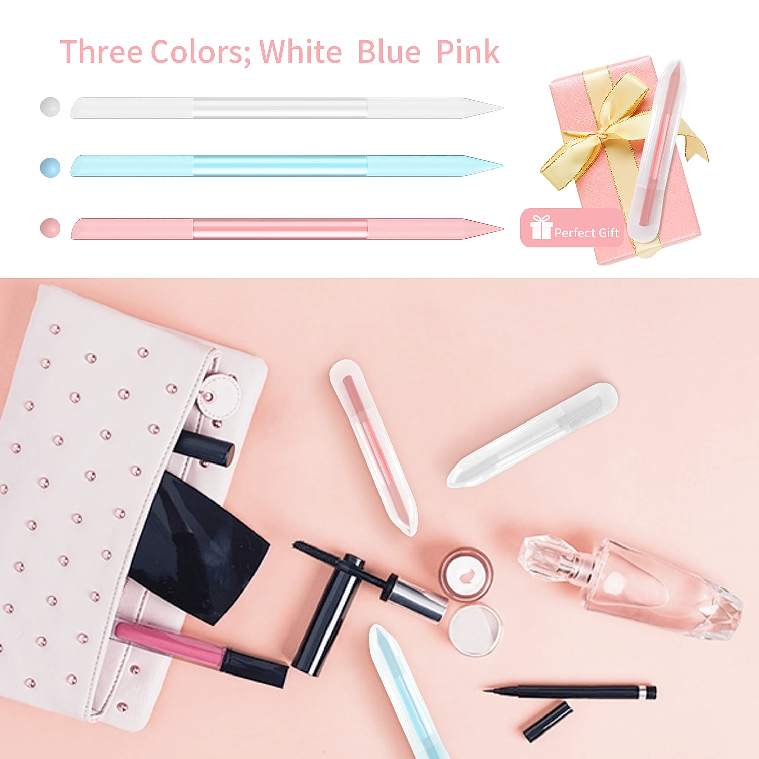 3 Pcs Glass Cuticle Pusher Nail File Cuticle Manicure Stick Remover Cuticle Tool Set Double Sided Crystal Glass with Grit Cuticle Care Stick for Women Girls — image 6