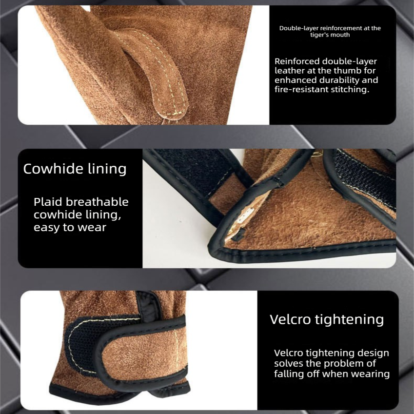 Size 2XL Heavy-Duty Cowhide Protective Gloves with Heat Resistant and Wear-Proof Leather for Outdoor Camping Welding and Industrial Work Reliable Hand Guard — image 5