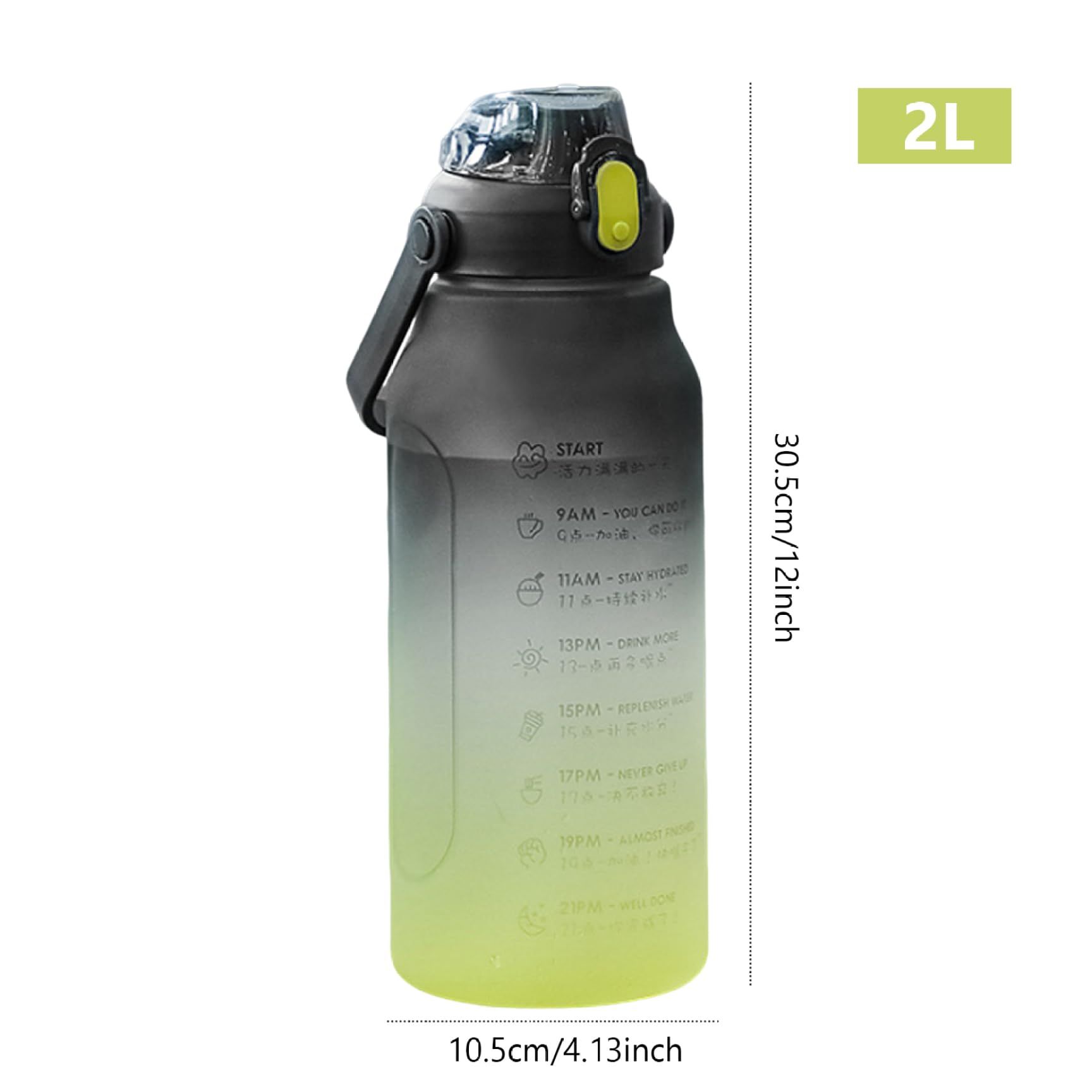 Water Bottle, Bpa Free Sports Drink Bottle with Time Marking & Lock Cover, Leakproof Plastic Water Bottle (Yellow Black, 2L) โ image 4