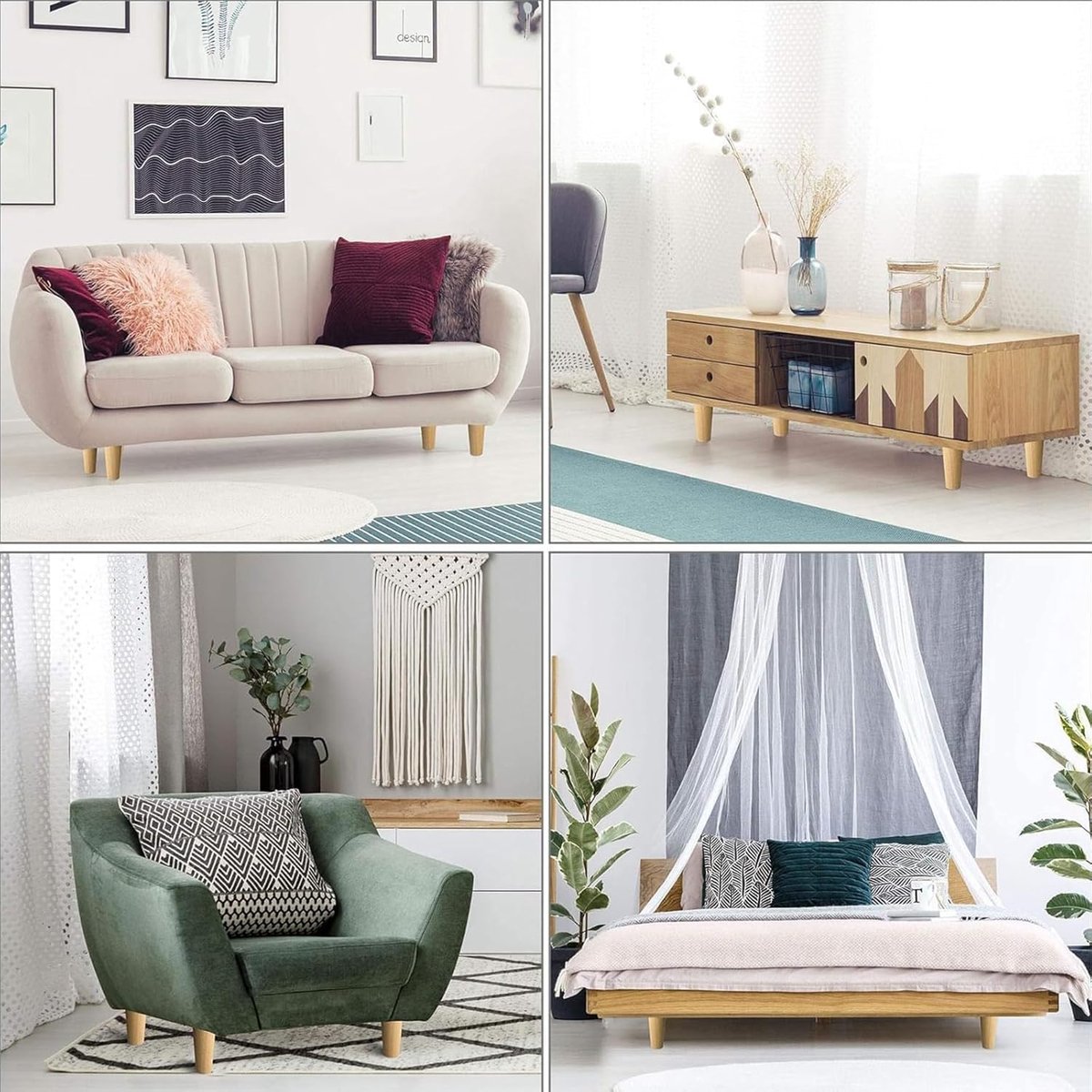 4 pieces - 15 cm - Furniture legs - Table legs - wooden furniture legs - solid tapered wooden table legs - replacement sofa legs - with screws and anti-slip — image 5