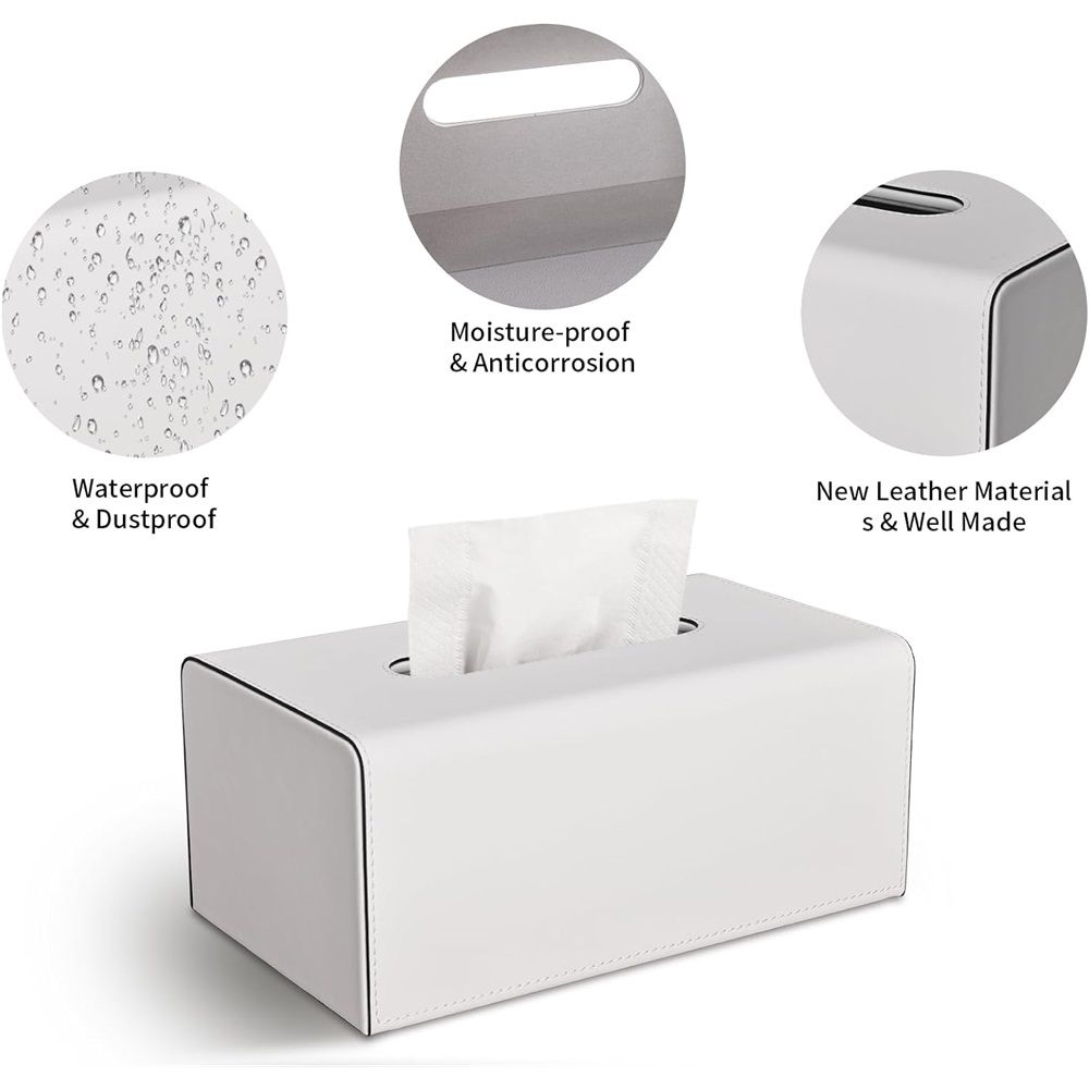 Tissue Box Cover, PU Leather Rectangular Tissue Box Holder with Magnetic Bottom Cover for Facial Tissues/Napkins, Office & Living Room Decor Box for Standard โ image 2
