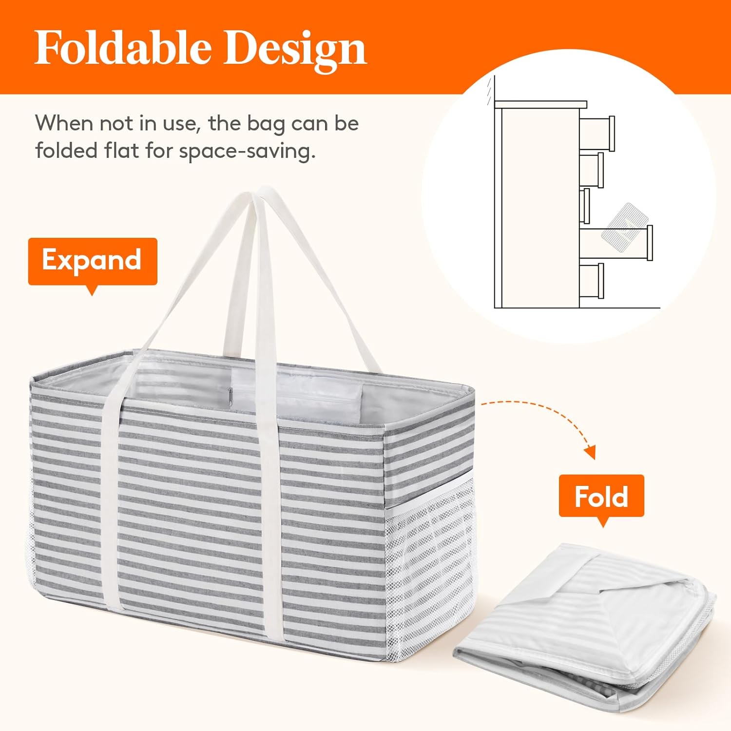 Extra Large Tote Bag, Reable Grocery Bags with Metal Wire Frame and Handles, Standing Utility Foldable Shopping Bags for Storage, Picnics, Beach, Laundry, Car — image 4