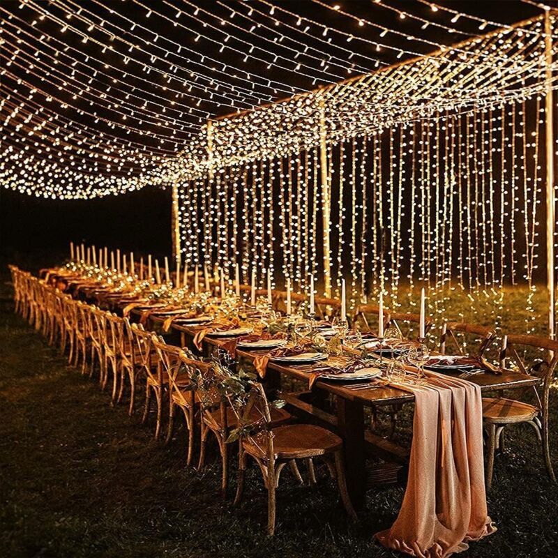 600 LED Waterproof Curtain Fairy Lights 8 Modes Warm White, 6 × 3 m