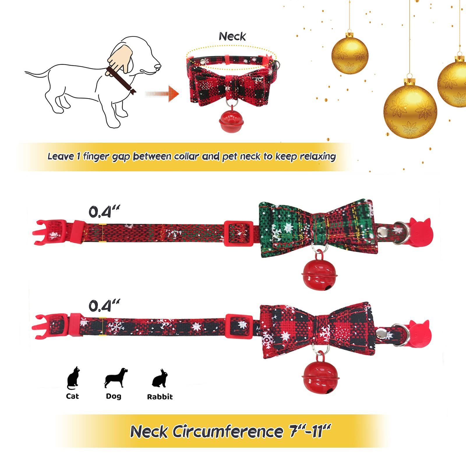 2 Pack/Set Christmas Cat Collar Breakaway Kitten Collars with Bow Tie and Bell Santa Outfit for Cats, Small Dogs, Rabbits — image 2