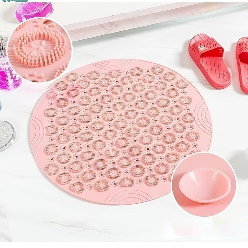 [Anti-slip Bath Mat] Anti-slip Round Bath Mat | Massage Foot Pad Toilet Bath Mat 55cm/21.65in Gray — image 3