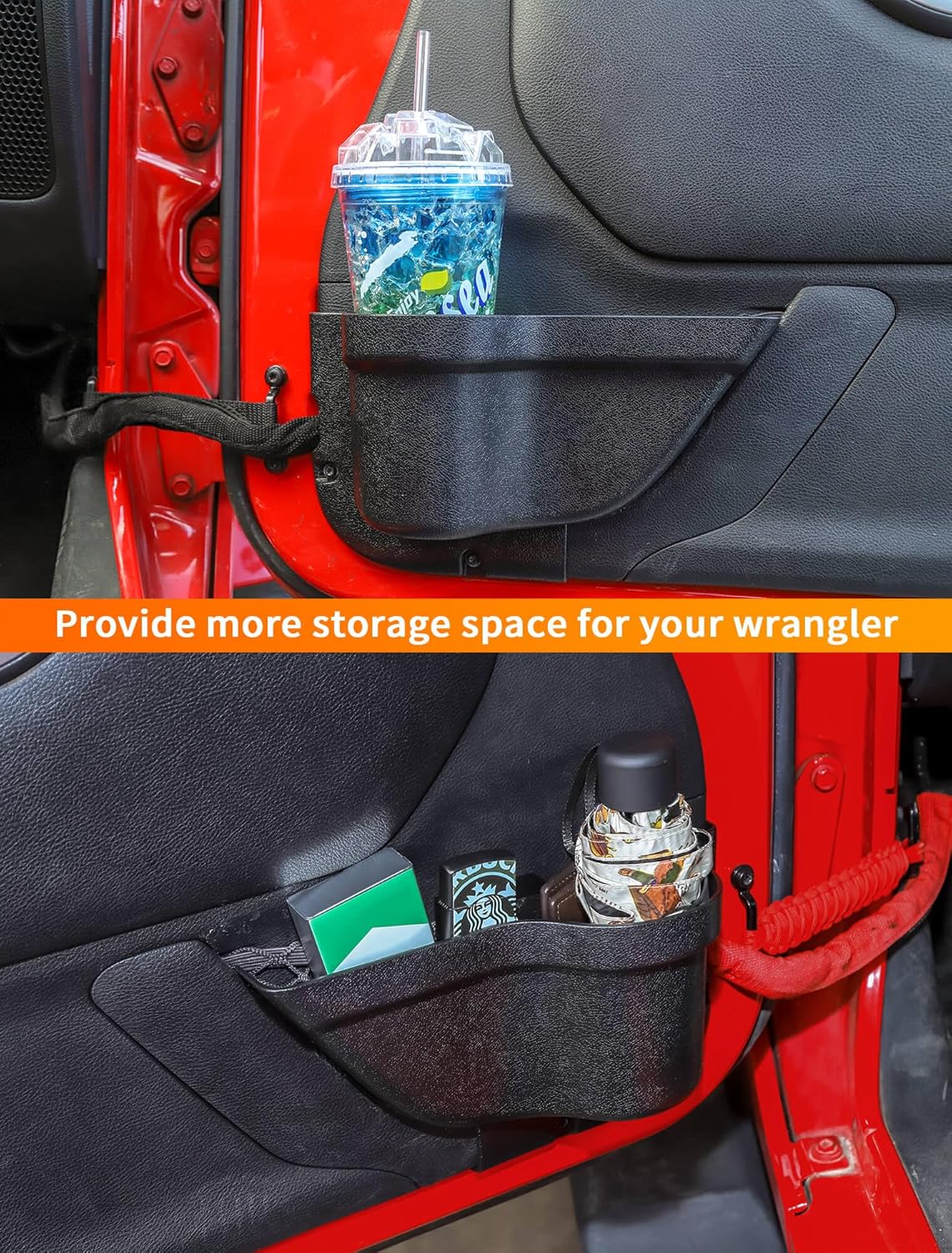 DP3 Front Door Storage Pockets, Door Side Insert Organizer Box for 2011-2018 Jeep Wrangler JK JKU 2/4 Door, Interior Storage Expansion Accessories, Black, 2 โ image 3