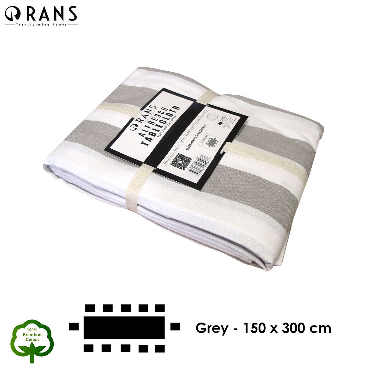 Rans Grey Alfresco Stripes Cotton Tablecloth - Choose from 2 sizes 150cm x 300cm — image 4