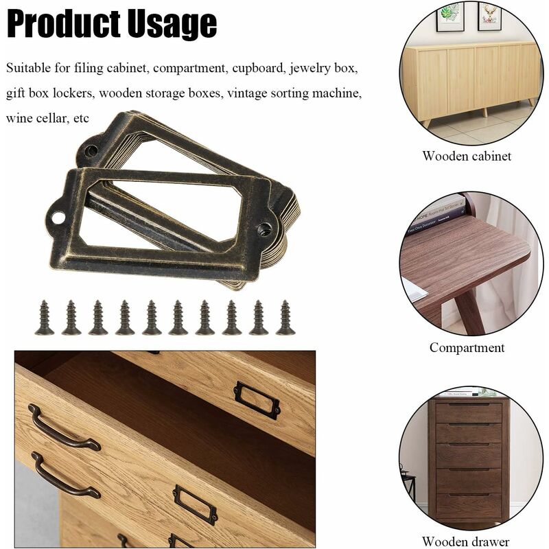 Metal label holder with screws for desk, bronze, 15 pcs, size 70x33mm โ image 4