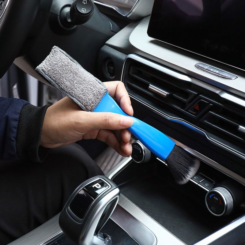 2 Pcs Double Head Brush for Car Cleaning, Portable Car Interior Detailing Brush Car Dust Brush, Auto Detail Brush (Blue & Black) — image 2