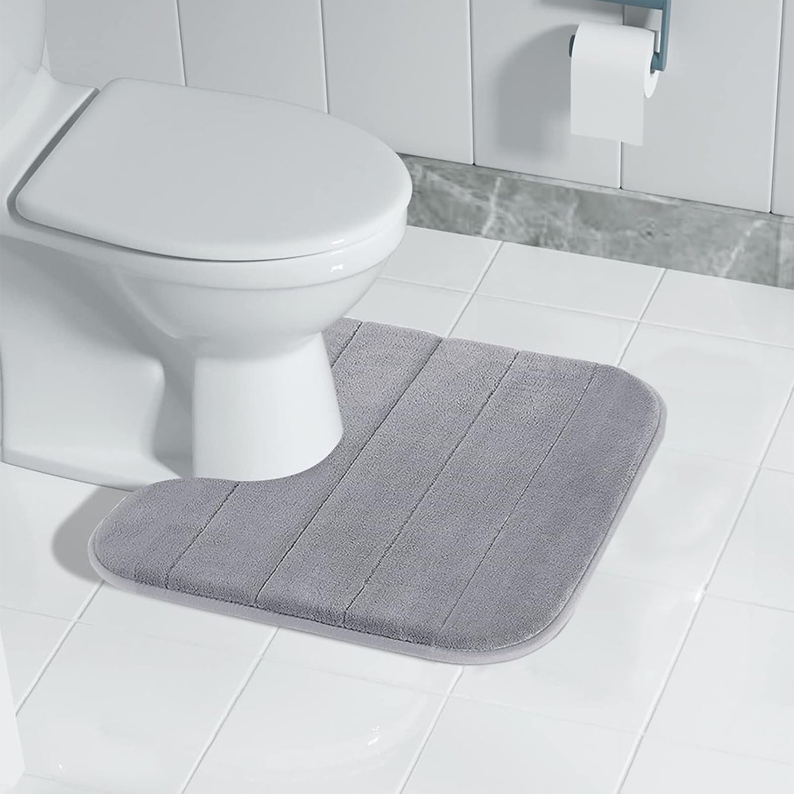 Memory Foam Toilet Rug, Non-Slip Bathroom Rugs, Toilet Rugs U Shaped Washable, Commode Contour Rug, Soft Comfortable Super Water Absorption #1_Gray β image 5