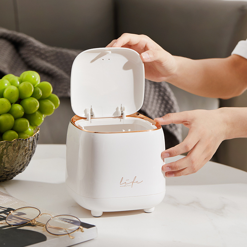 Light Green Portable Tabletop Trash Can with Dual-Layer Design - Convenient for Desk Organization โ image 3