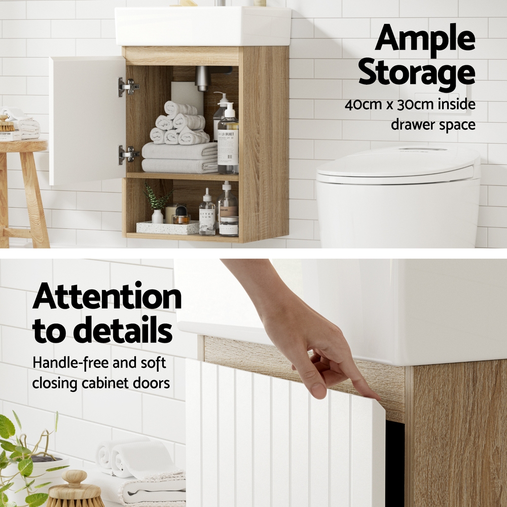 Cefito Vanity Unit 445mm Basin Bathroom Cabinet Storage Wall Hung Sink White — image 5