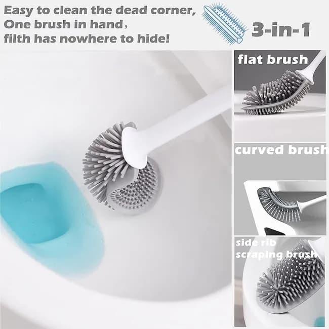 1 pcs Silicone Toilet Brush with Holder, White, Standing or Wall Mounted โ image 5