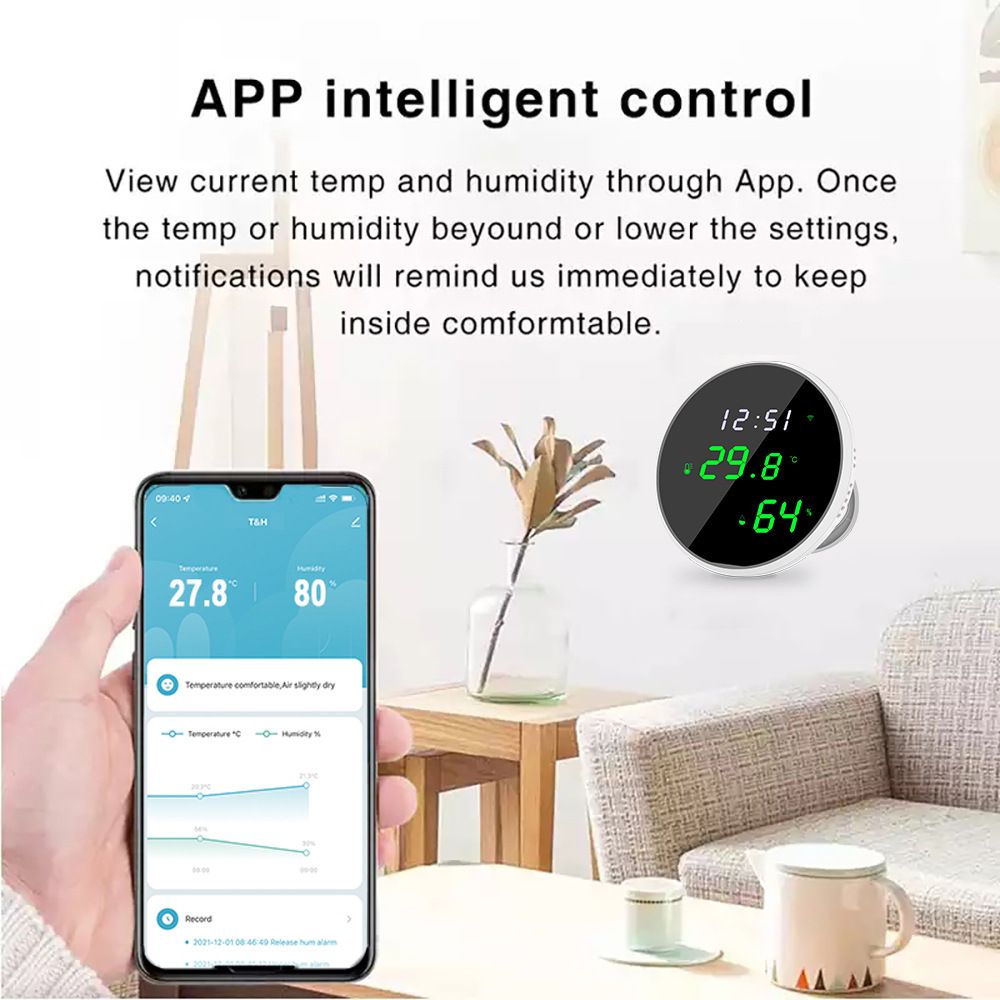 Thermometer Hygrometer: Digital Indoor Temperature Humidity Sensor with LED Backlit Display, App Notification Alert โ image 4