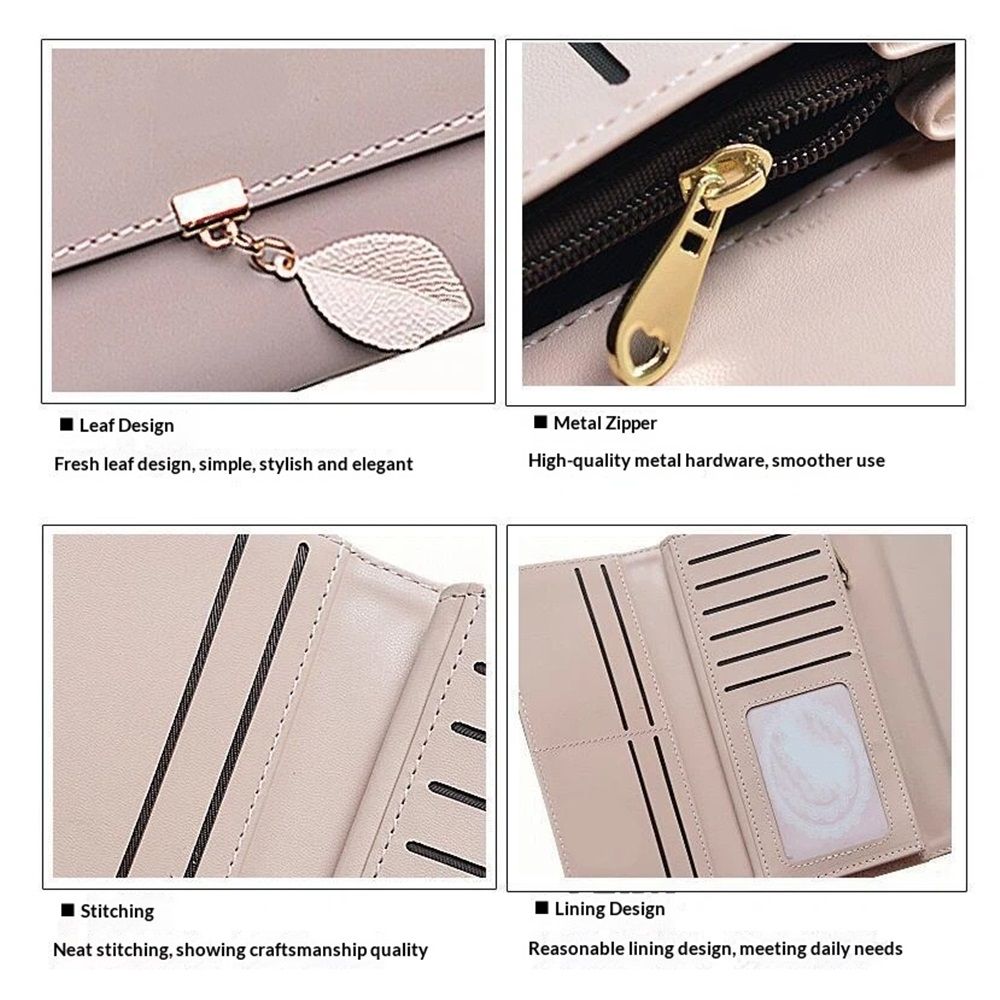 Wallet for Women PU Leather Leaf Pendant Card Holder Phone Checkbook Organizer Zipper Coin Purse | Leaf Pendant, Card Holder, Phone, Checkbook, Organizer — image 3