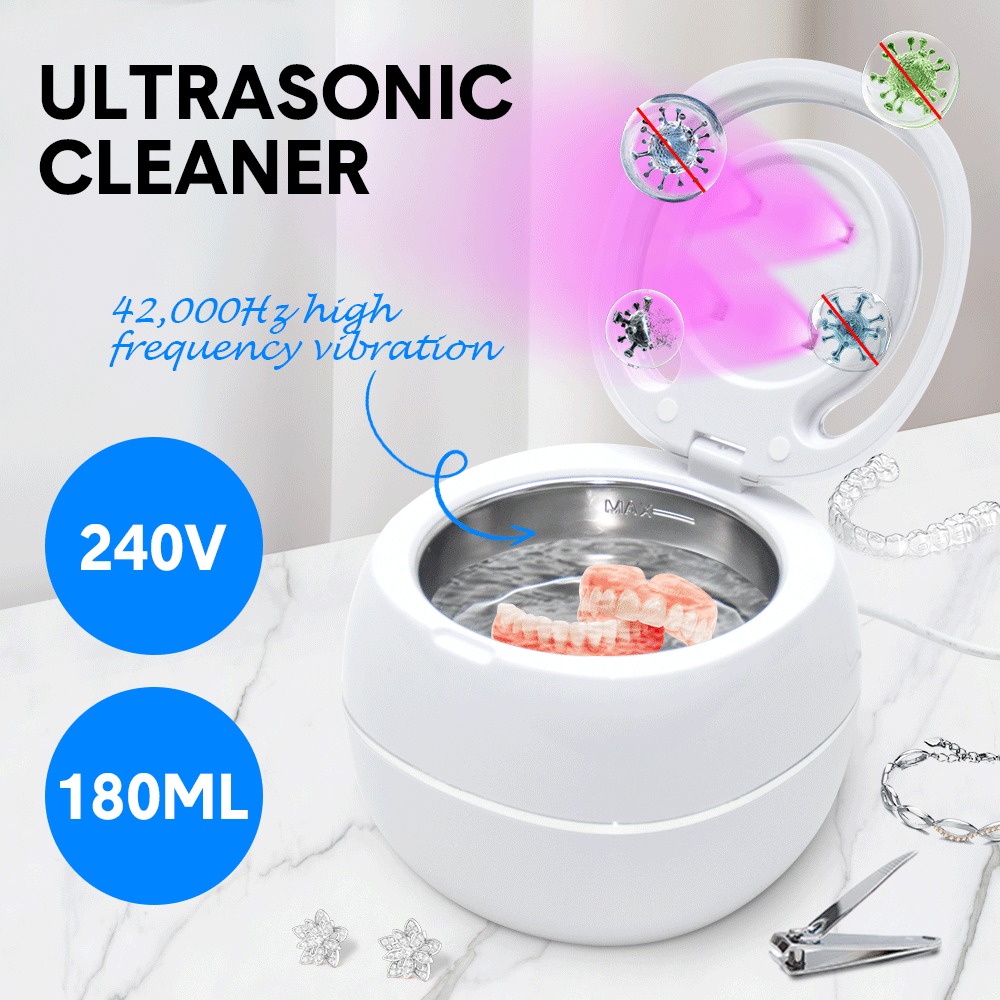 Ultrasonic UV Cleaner Portable 42khz Dual Mode Cleaner 180-220ml with Chamber and Timer for Dentures Aligner Retainer Dental and Jewellery Cleaning Machine — image 3