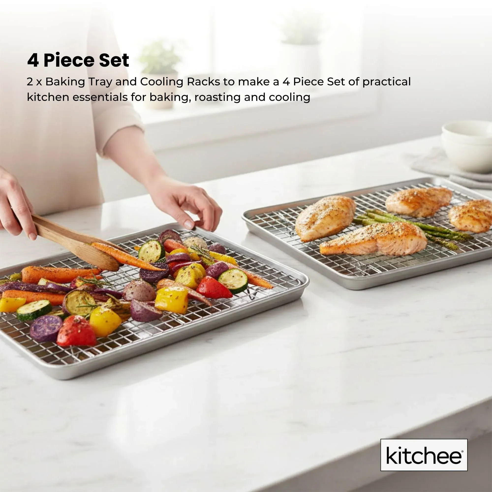 Kitchee 40.5 × 30.5cm Oven Baking Tray + Cooling Rack 4 Piece Stainless Steel — image 3