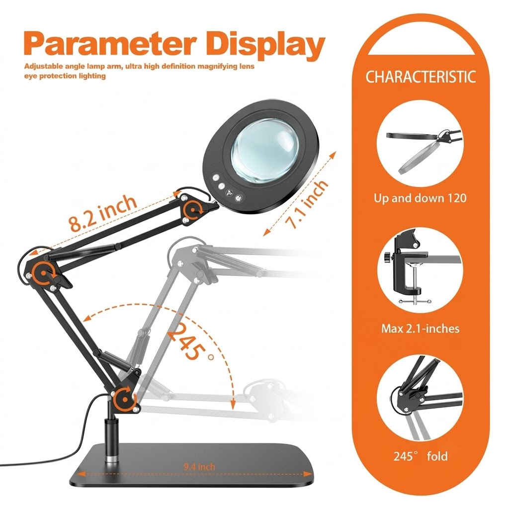 Professional 10X Magnifying Desk Lamp with Adjustable Swing Arm, 5 Color Modes & 10 Brightness Levels LED Light, Precision Repairs, Crafts — image 3