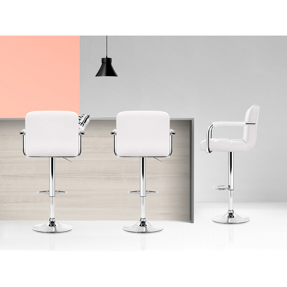 Artiss 4x Bar Stools Leather Gas Lift w/Armrest White โ image 4