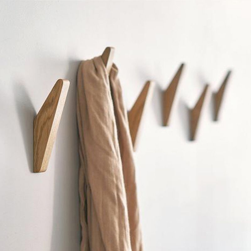 Wood Wall Hooks, 6 Pack Oak Coat Hooks Minimalist Design Heavy Duty Robe Hook Wall Mounted Rustic Wooden Hooks Clothes Hanger — image 2