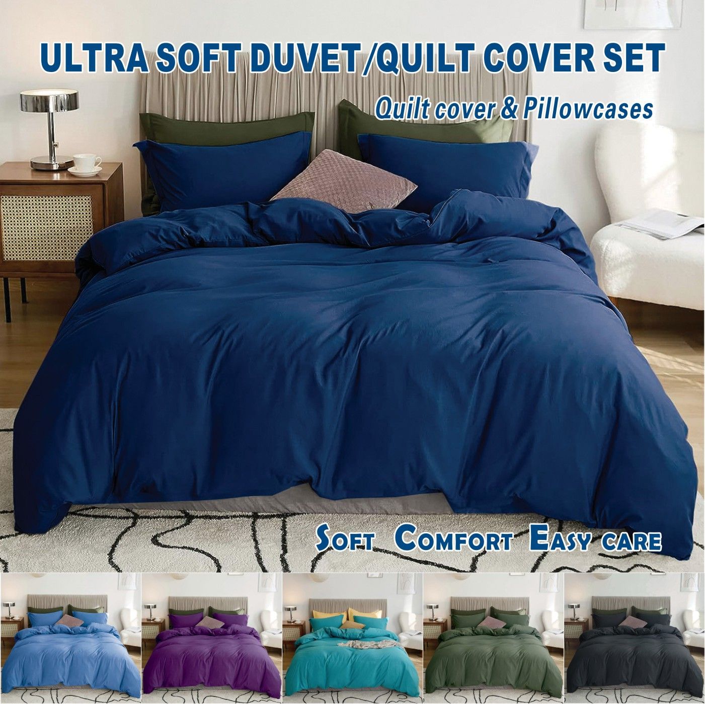 3 Piece Hotel Soft Microfiber Quilt Cover Set-2000TC Duvet/Donna Cover Set & Pillowcases -1 Quilt Cover Zipper Closure & 1 x Pillowcases-Breathable Bedding