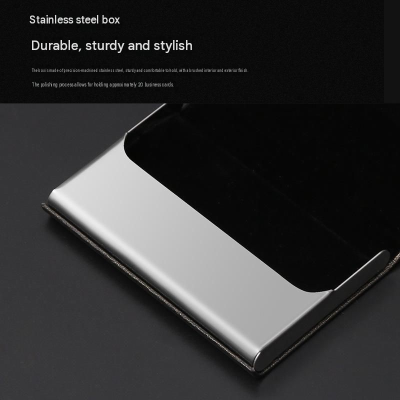 Blue Stainless Steel and PU Leather Business Card Holder - 95mm x 63mm - Magnetic Flip Cover, Velvet Lining, Professional Office Accessory โ image 5