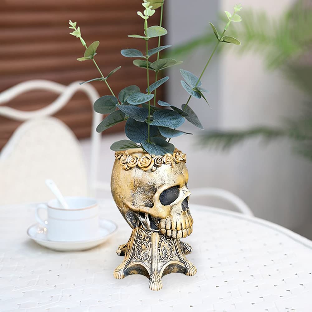 Indoor Outdoor Head Planters Skull Flower Pot Resin Succulent Planter Plants Container Pen Pencil Holder Home Garden Decor Skull — image 2