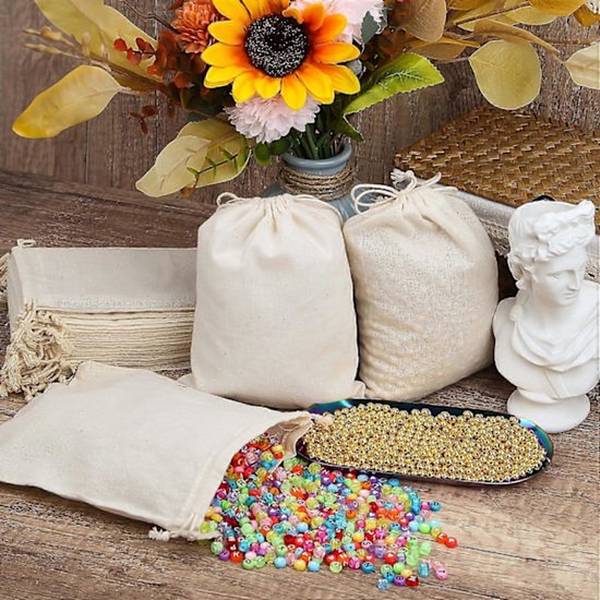 Storage Bags - Fabric Bags 20 x 15 cm - Pack of 15 Cotton Bags - Linen Drawstring Bags - Small Reusable Gift Bags - Cotton Bags - Canvas Bags - DIY - Coffee โ image 4