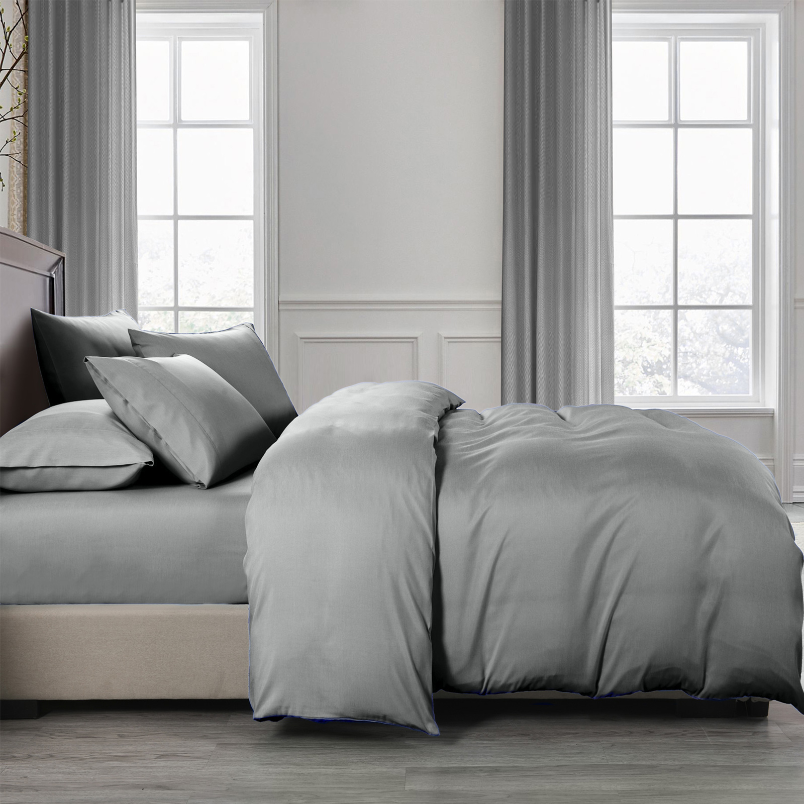 Royal Comfort 2000TC 6 Piece Bamboo Sheet & Quilt Cover Set Cooling Breathable - Queen - Grey — image 4