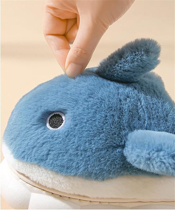 Blue Cartoon Shark Plush Slippers for Men Women, Winter Indoor Warm Cotton Slippers with Soft Comfortable Thick Soles, Non-Slip Durable PVC Size 42-43 โ image 2