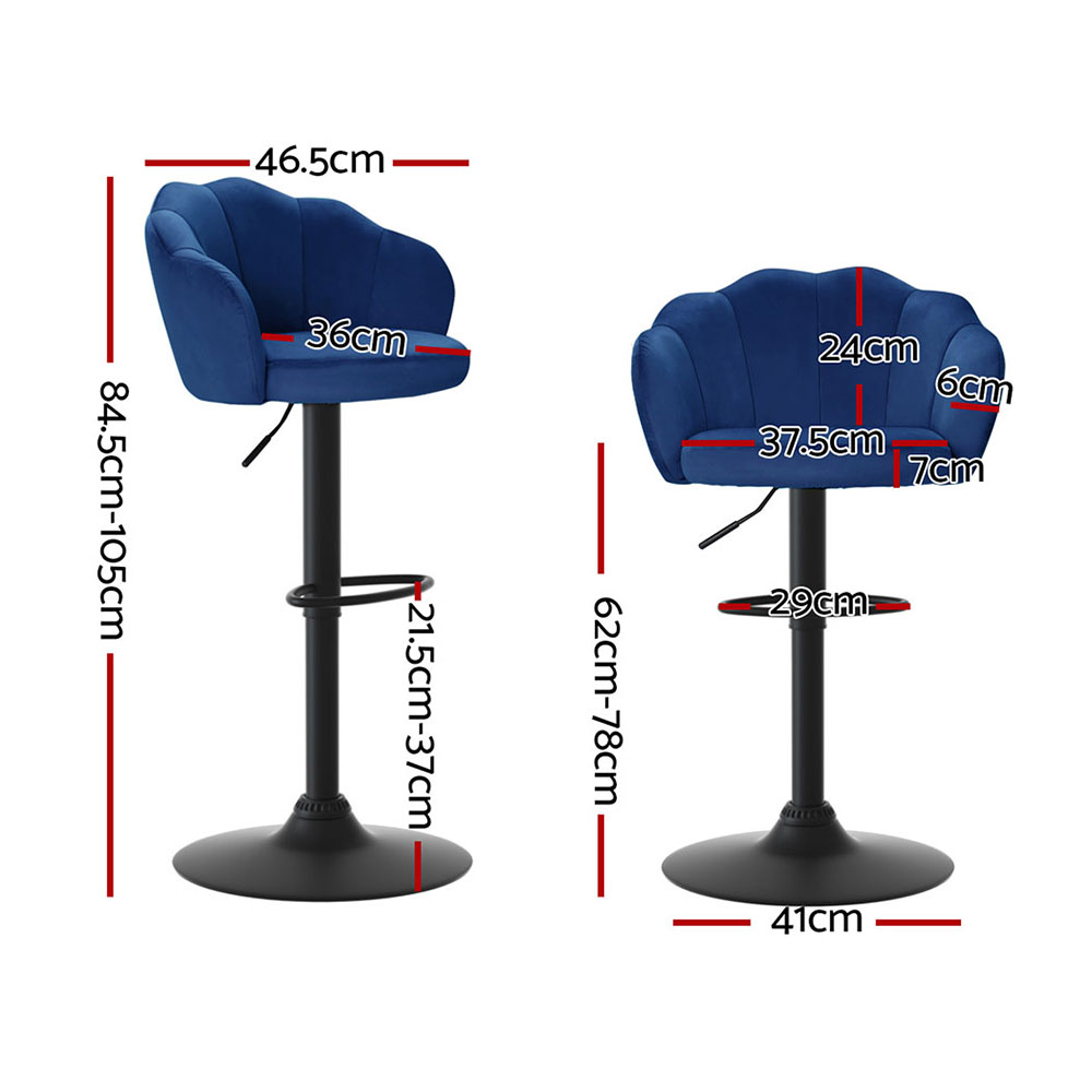 Artiss 4x Bar Stools Gas Lift Velvet Blue — image 2