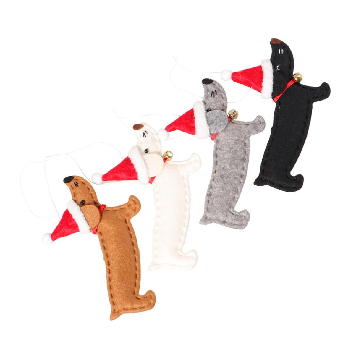 Christmas Tree Pendants, 4 Pcs Dachshund Dog Hanging Ornaments Felt Figurines Tree Decorations Plush Craft and Holiday Ornaments