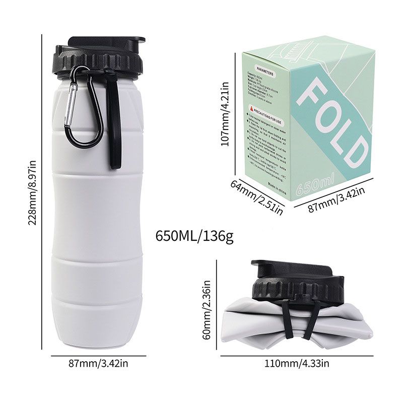 Gray Collapsible Silicone Water Bottle - 650ml Foldable Travel Bottle with Straw Lid, Food Grade Silicone Hiking Flask, Leak Resistant Portable Water Bottle — image 6