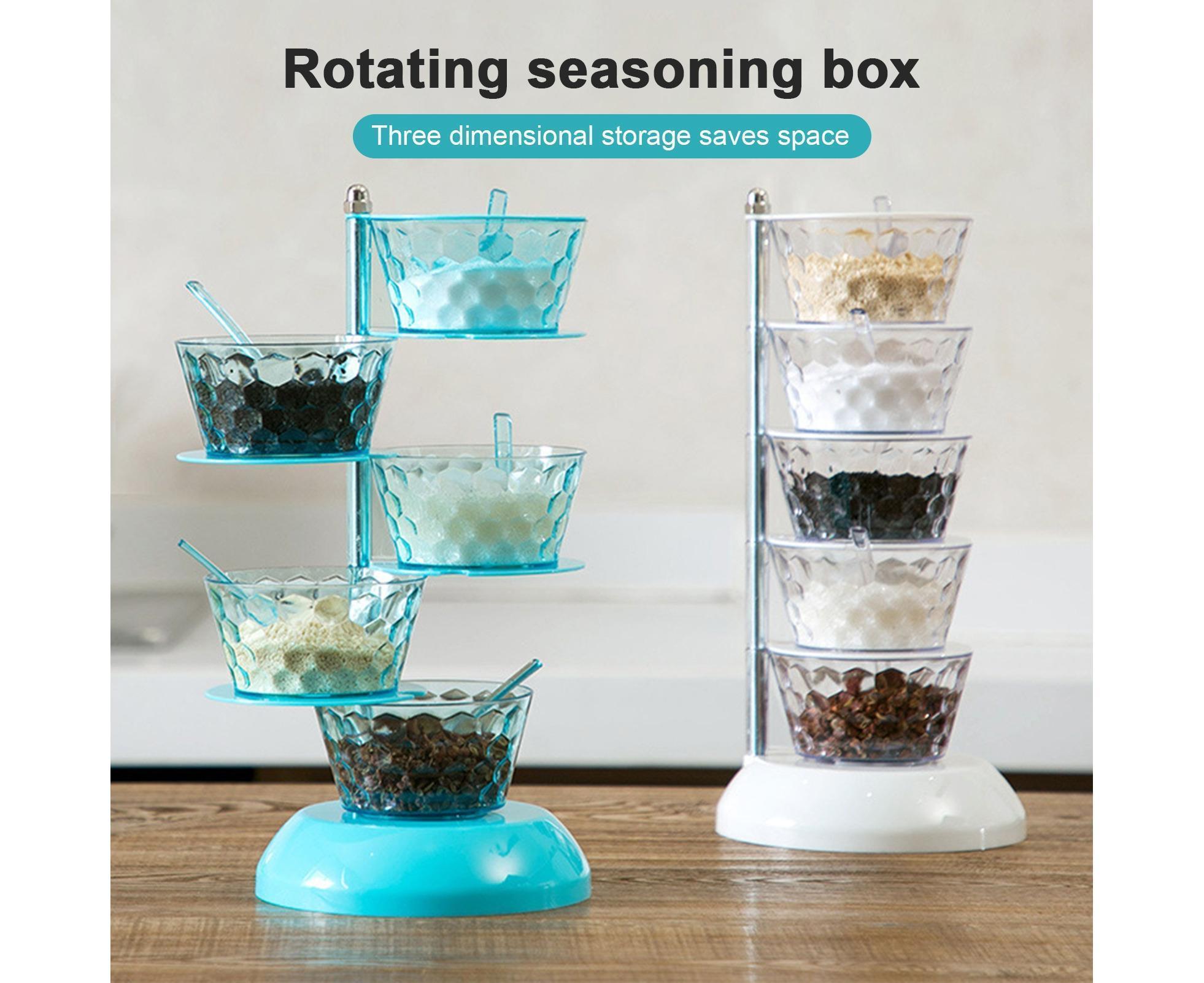 Kitchen Seasoning Bottles Boxes Plastic Frame Rotating Condiment Storage Rack-Light Blue 4 Layers โ image 2