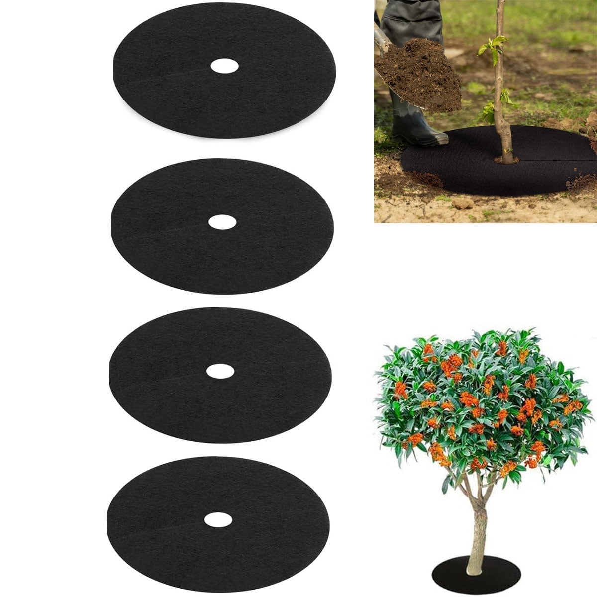 Non Woven Tree Ring, 24.4 inches Round Tree Base Weed Barrier Fabric Cover, Degradable and Reusable Tree Mulch Ring for Landscaping Weed Control, Root