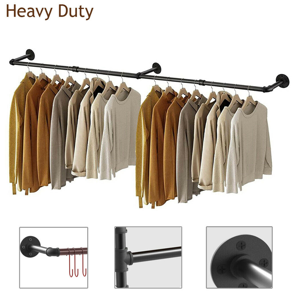 Industrial Iron Pipe Clothes Rail Vintage Wall Shelf — image 2