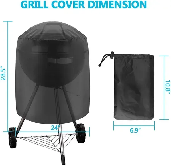 1 Piece Round Grill Cover, Fade-Resistant Fabric Outdoor Protector with Straps for Charcoal and Gas Grills, Black, 61 x 72 cm โ image 2