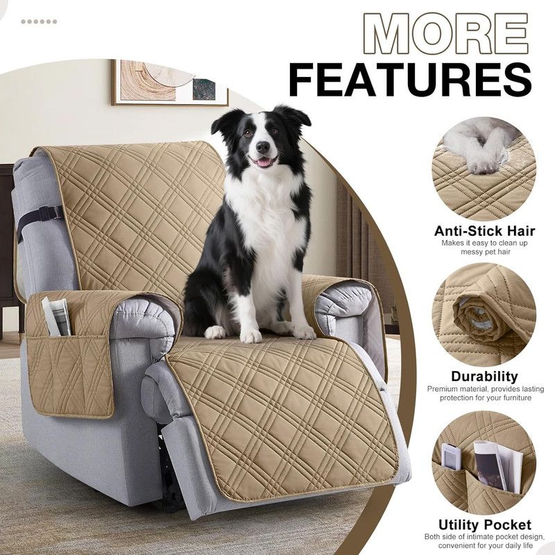 100% Waterproof Triple-Line Quilted Single Armchair Cushion, Non-Slip, Scratch-Resistant, Adjustable - Chocolate Brown-L — image 2