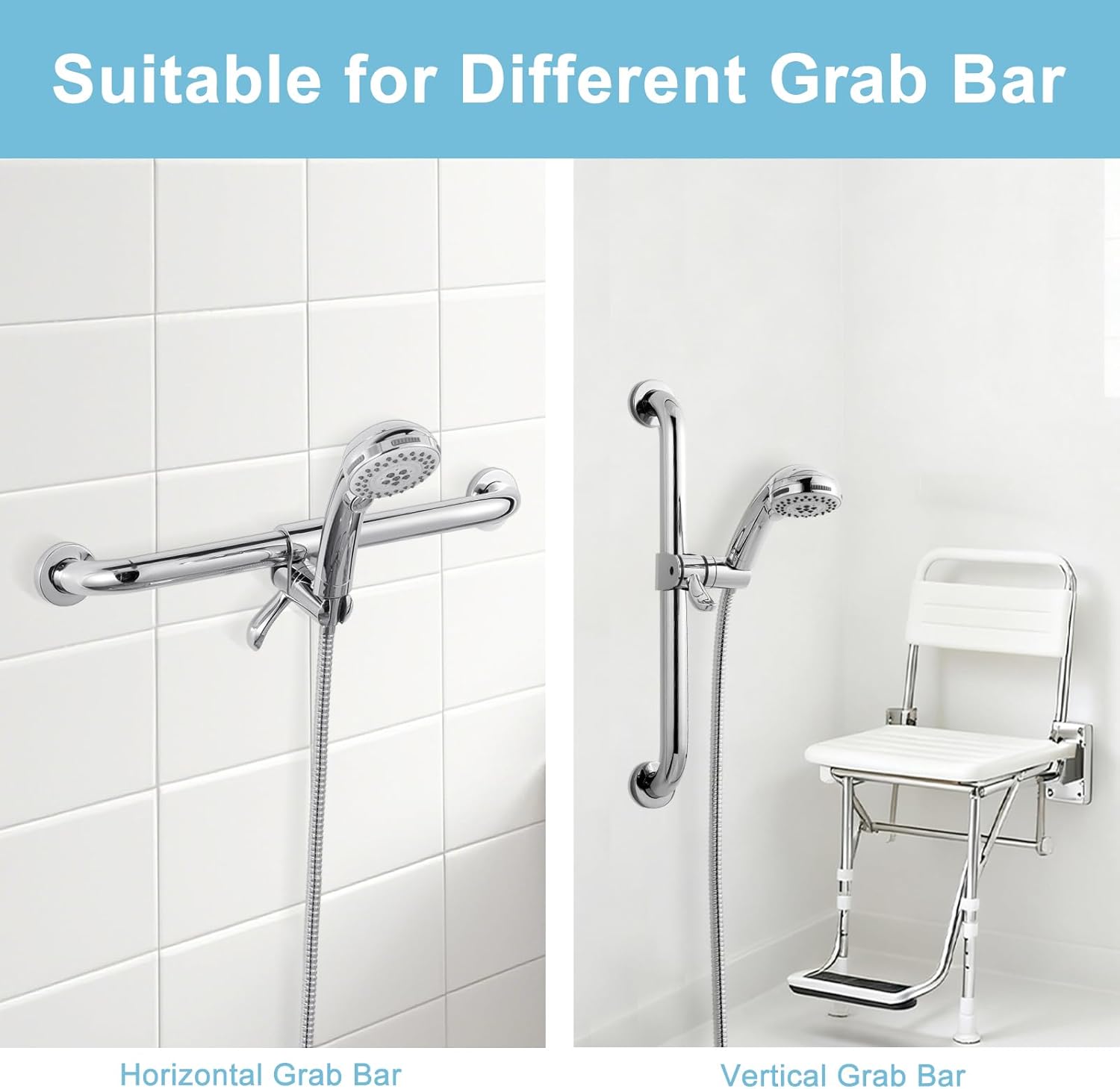 ADA Handshower Shower Grab Bar Head Holder, Universal Fit 1.25''(32mm) Hand Held Shower Bracket for Handicap Grab Bar, Detachable Bathroom Replacement, 360 — image 6
