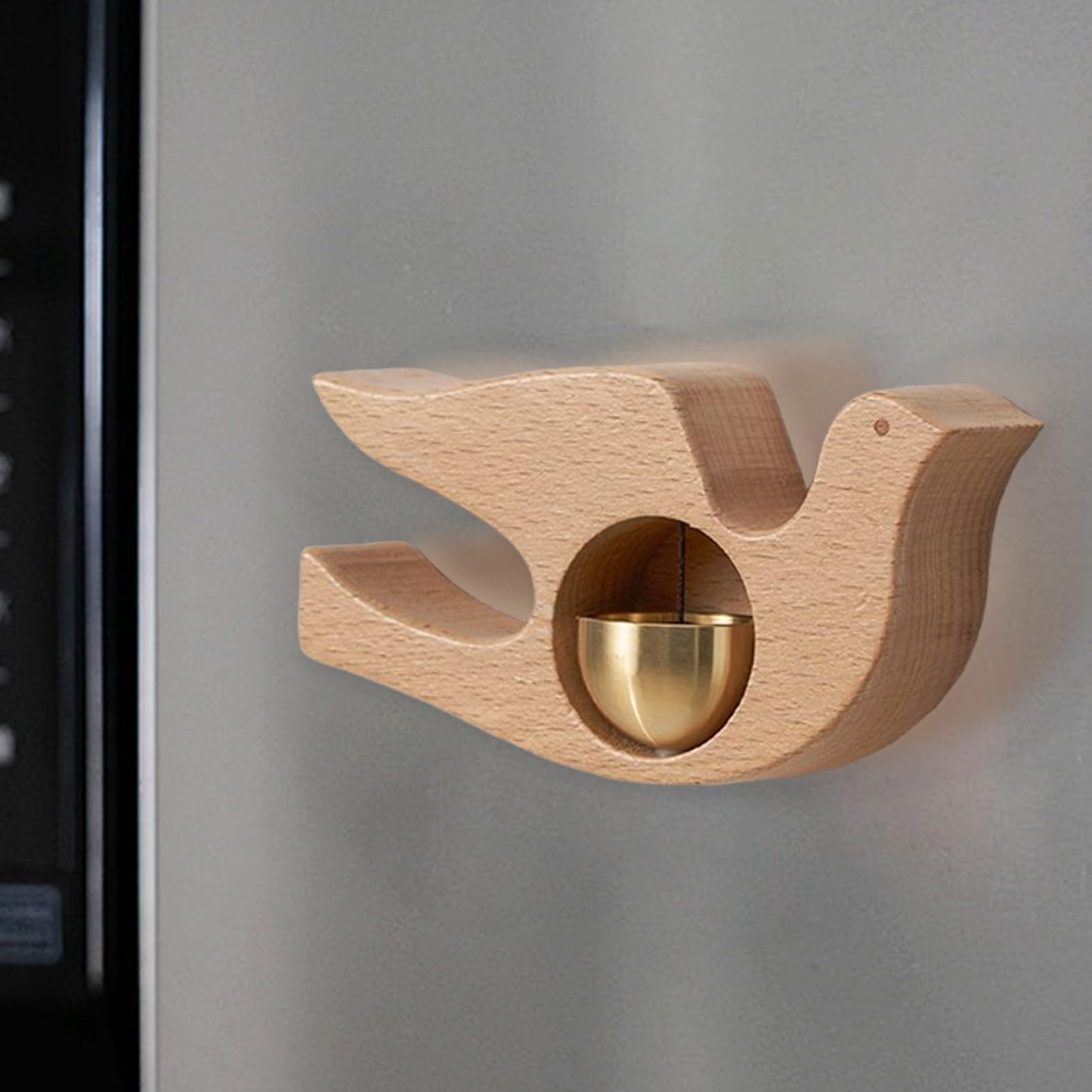 1 Piece Vintage Wooden Door Bell with Copper Chime and Magnetic Mount for Entryways and Bedrooms, Beech Whale Design — image 4