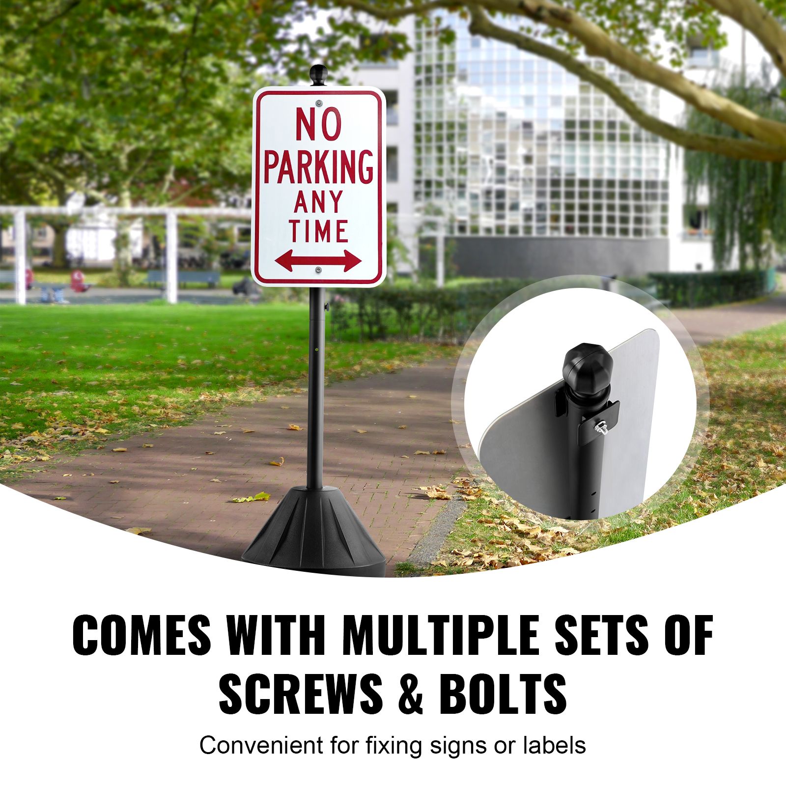 Portable Sign Post, 5 ft Cast Iron Sign Post Holder with Hard Plastic Base & Wheels, Movable Parking Sign Stand for No Parking Street Signs, Handicap Parking โ image 4