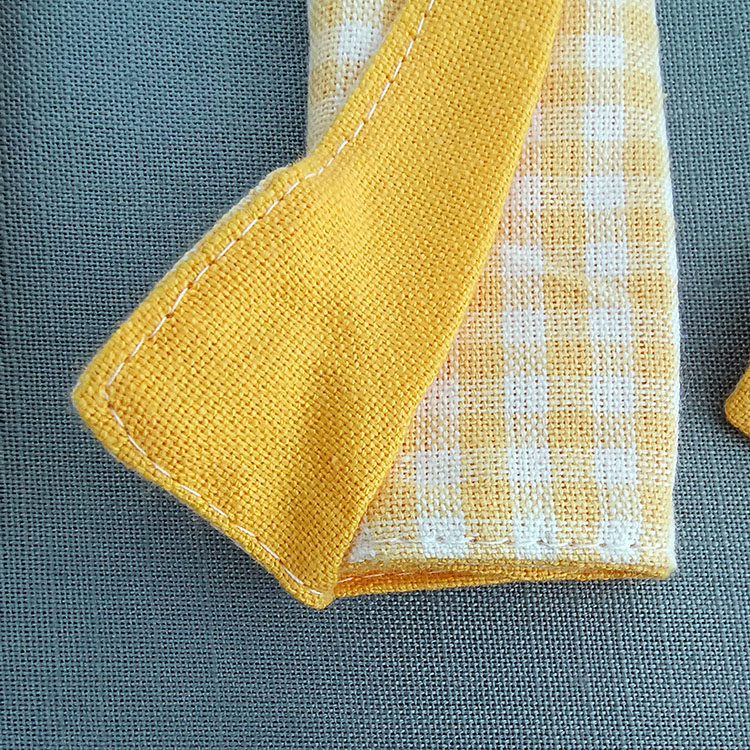 3-Piece Yellow Gingham Cotton Kitchen Linen Set - Reversible Placemat, Fringed Napkin & Quilted Pot Holder - Yarn Dyed Checkered Dining Bundle — image 3