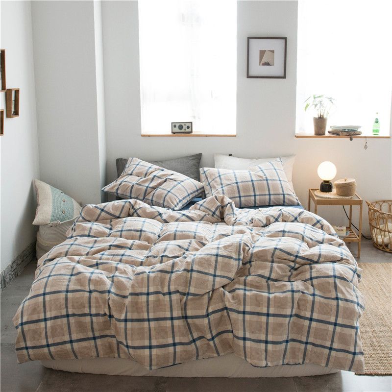 Cotton 4 Piece Set Modern Minimalist White Bed sheet kit_1.2m bed-quilt cover 150x 200 (3-piece set)